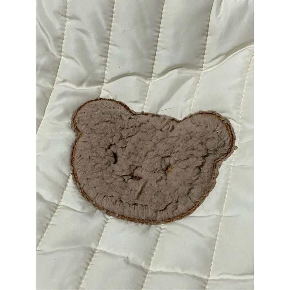 Kimpets Cream Quilted Sherpa-Trim Pet Neat with Bear Patch Kitty Sleeping Bag